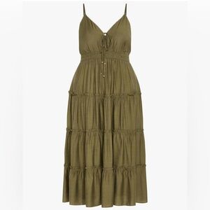 NWT City Chic Women's Plus Size Dress - Aiza Crochet Tier Maxi Khaki Size XL